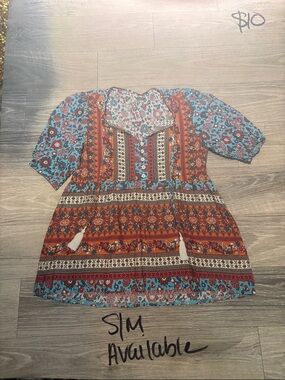 Boho Floral Tiered Tunic in Teal and Rust